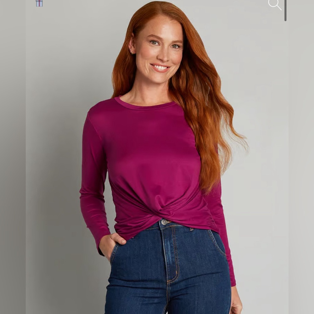 ModCloth NWT A Twist Of Fun Long Sleeve Knit‎ Top - Fuscia